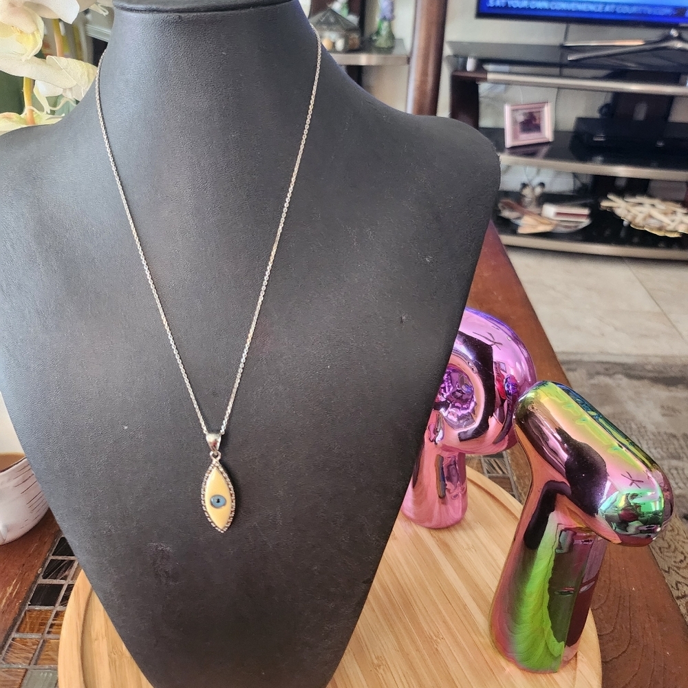 925 sterling silver necklace with large evil eye pendant